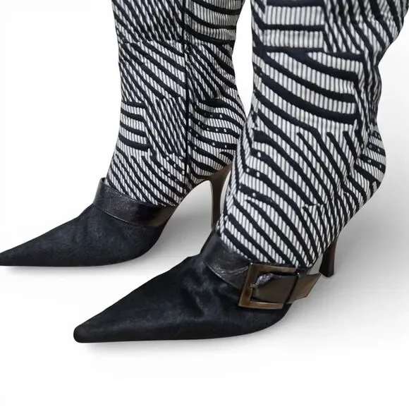 Bruno Magli Womens Graphic Print Tall Dress Boots Sz 37 / 6.5-7 fur pointed toe - Picture 4 of 14